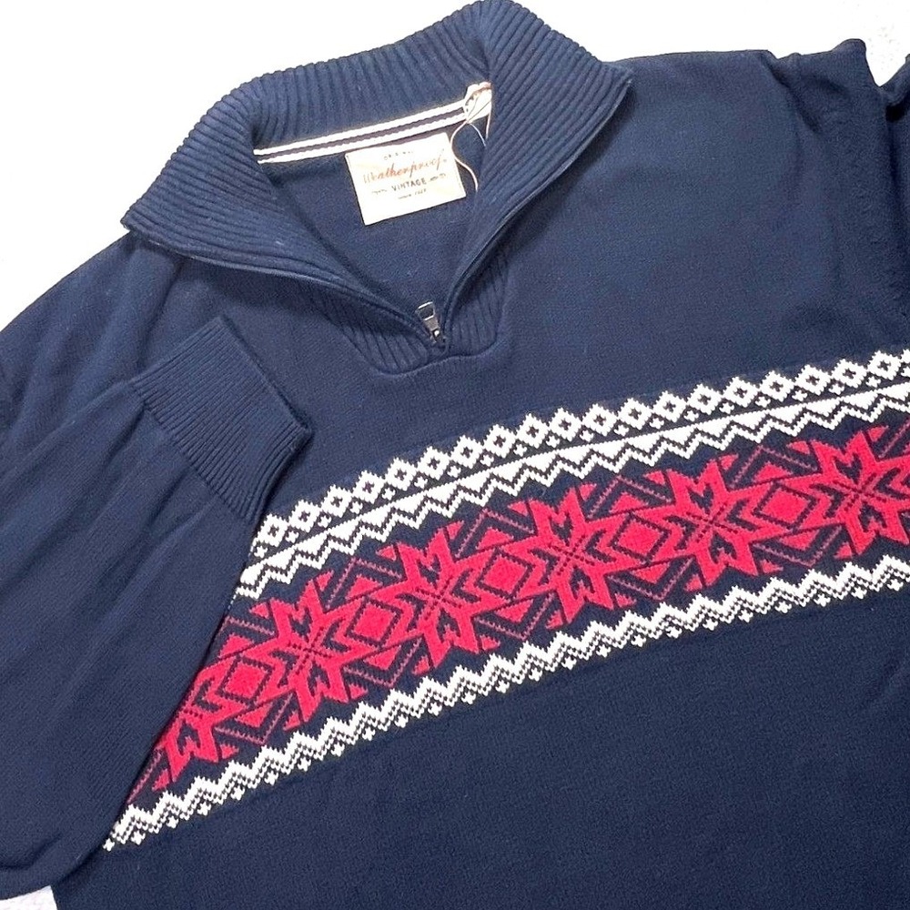 Weatherproof Vintage Navy Blue Fair Isle Quarter Zip Sweater XXXL Cozy Christmas